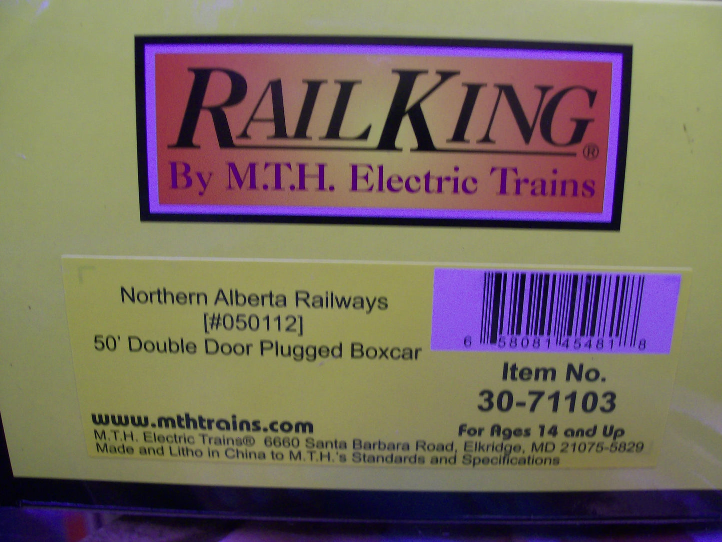 MTH Exclusive CUSTOM RUN  Northern Alberta Railways 50’ Double Door Plugged Boxcar RD # 050112