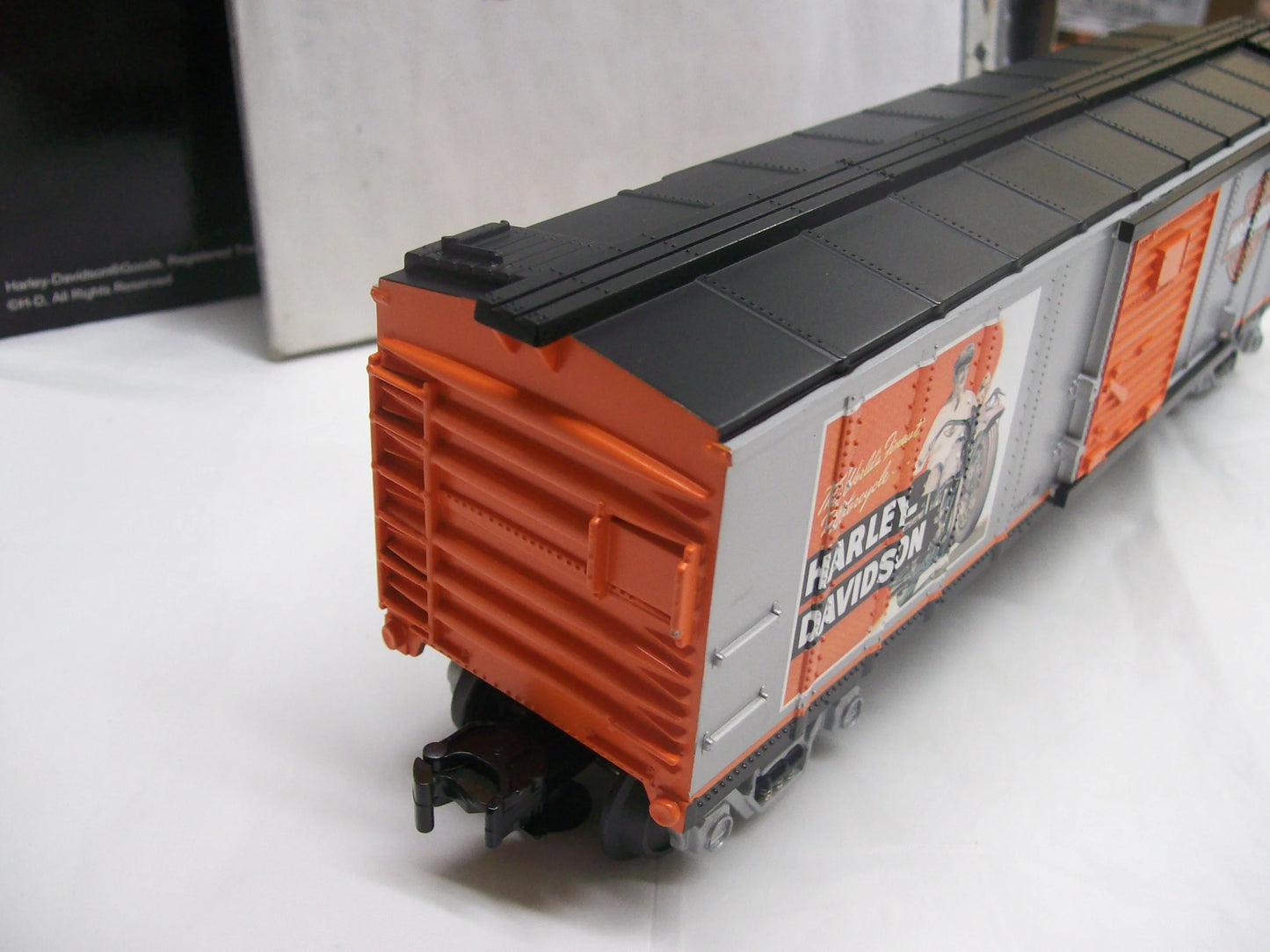 Brand New MTH # 30-4120-A Railking O Gauge ( Harley Davidson Single door Box Car ) Rd # 1947-48