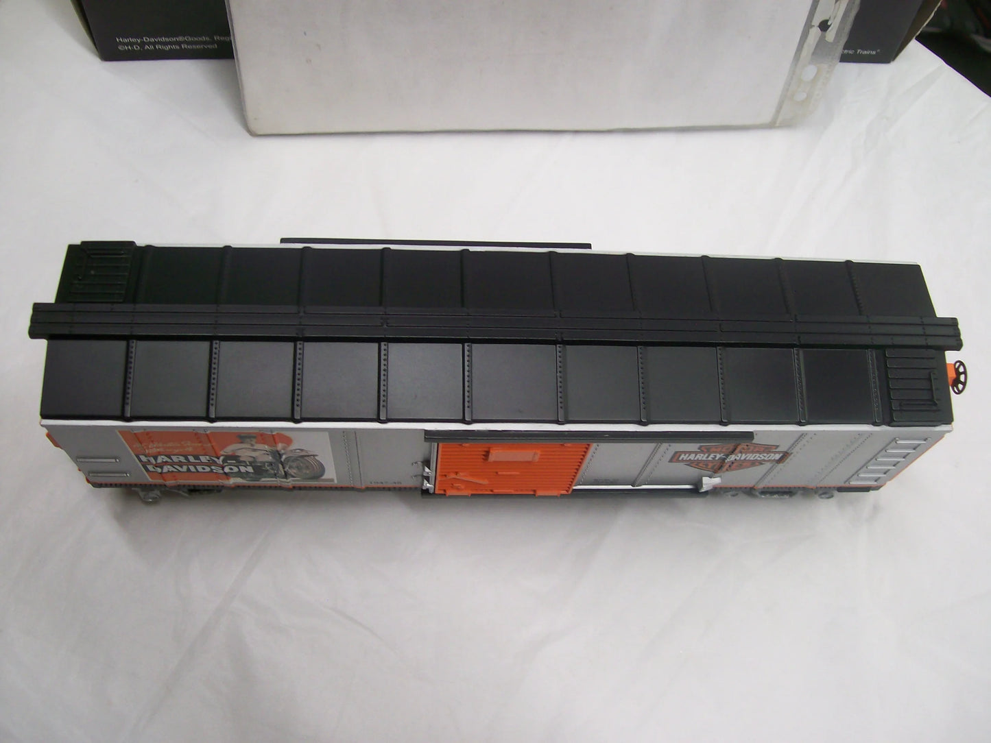 Brand New MTH # 30-4120-A Railking O Gauge ( Harley Davidson Single door Box Car ) Rd # 1947-48