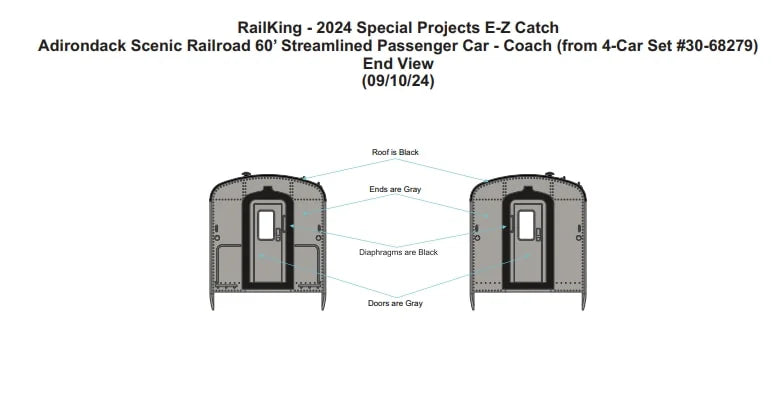 ( ETA Spring/Summer 2025 ) Exclusive Adirondack Scenic Railroad 60’ Streamlined 4 Car Passenger Set Railking MTH