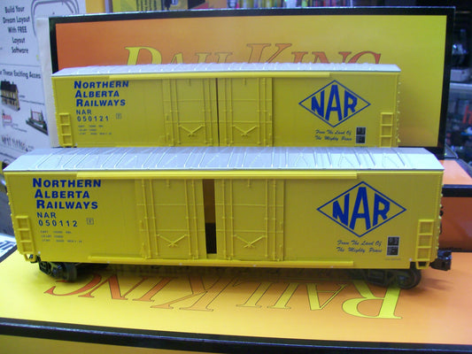 Exclusive ( TWO PACK ) 50’ Double Door Plugged Boxcars Northern Alberta Railways O Gauge