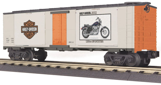 Brand New MTH Railking # 30-74197 ( 40' Window Box Car ) w/(2) 2002 1200cc Sportster - Harley-Davidson