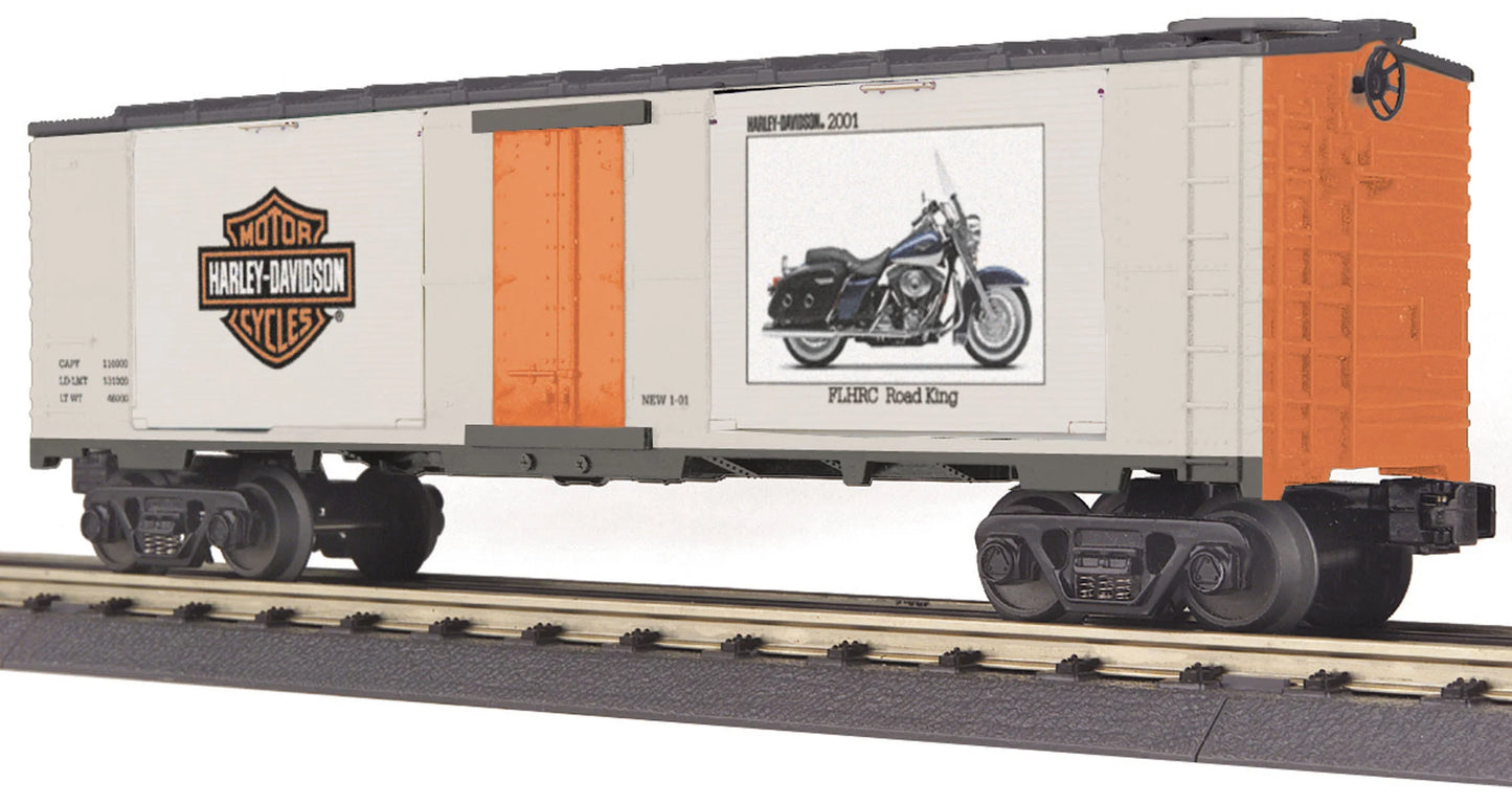 Brand New MTH Railking # 30-74293 ( 40' Window Box Car)  w(2) 2001 FLHRC Road King - Harley-Davidson