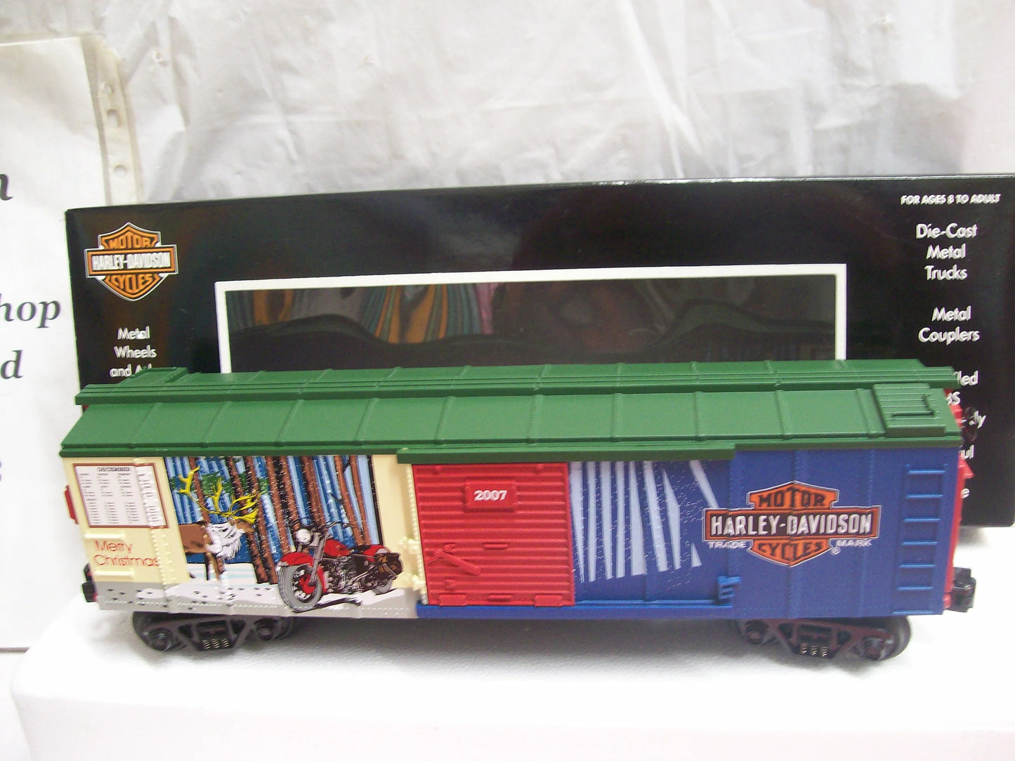 MTH RAILKING # 30-74439 Box Car Harley-Davidson (Christmas) Car No. 2007