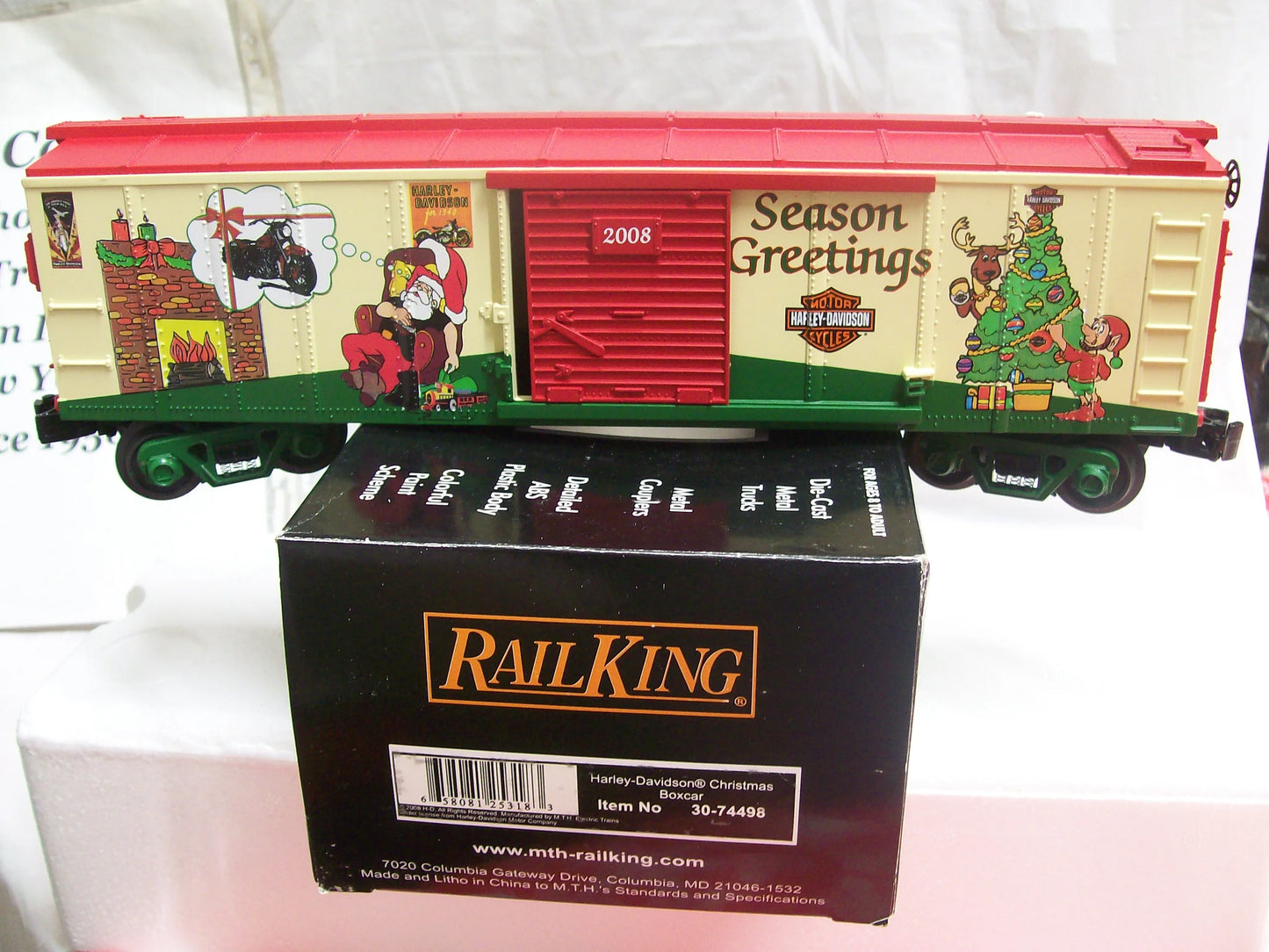 MTH RAILKING # 30-74498 Box Car  Harley-Davidson (Merry Christmas) Car No. 2008