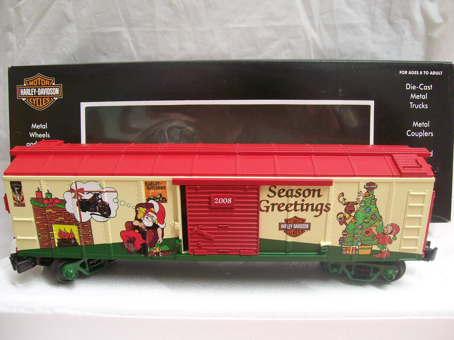 MTH RAILKING # 30-74498 Box Car  Harley-Davidson (Merry Christmas) Car No. 2008