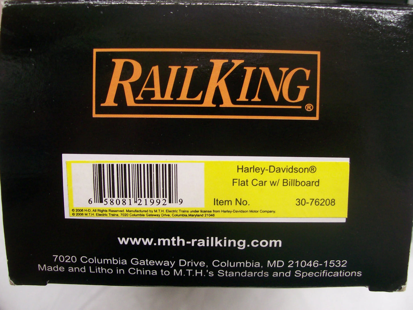 Brand New MTH Railking # 30-76208 Flat Car w/ Billboard - Harley-Davidson O Gauge