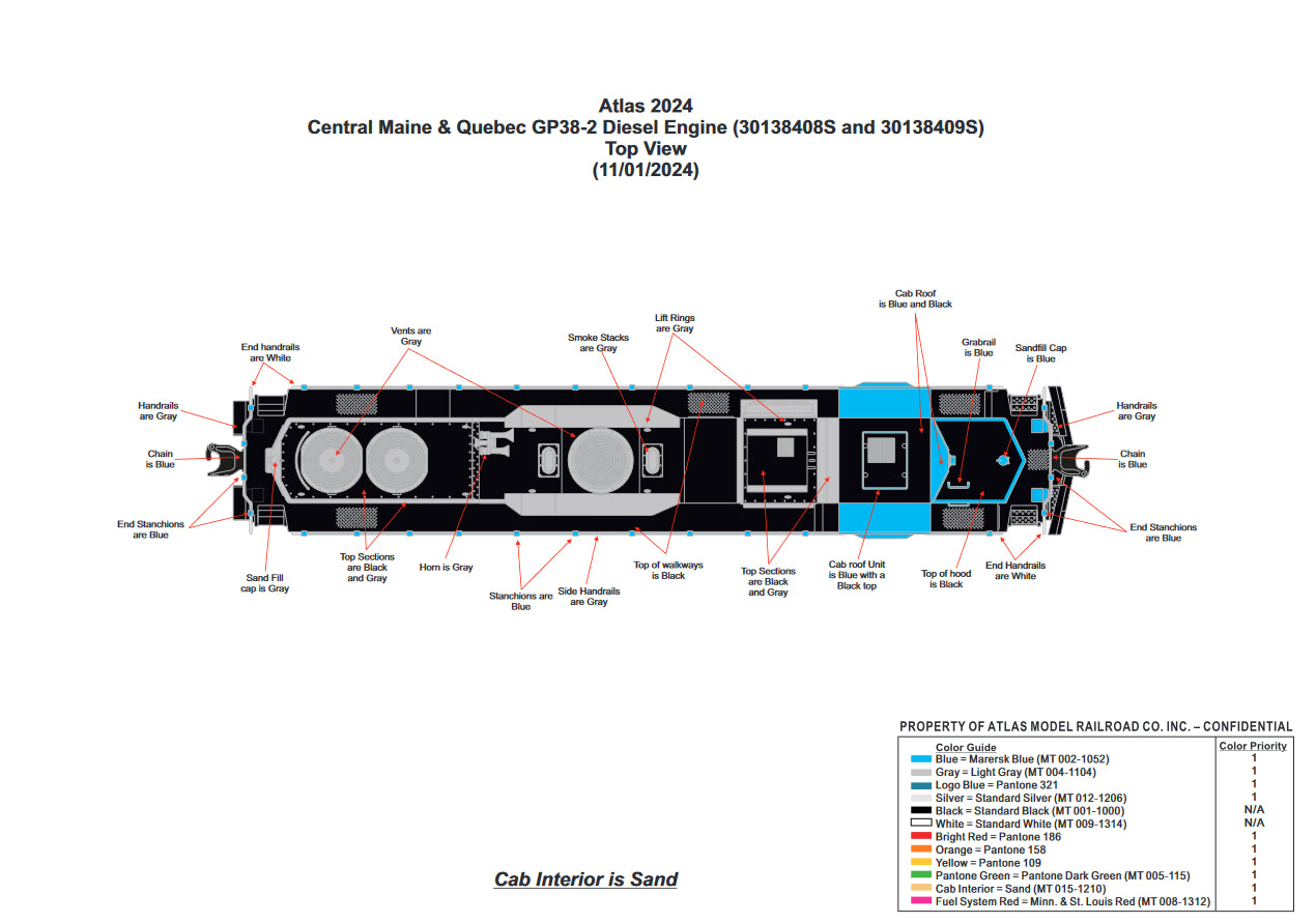 ETA Summer 2025 ( E-Z Catch Custom Atlas O GP-38-3 Central Maine & Quebec Cab # 3816 ( 3-Rail )