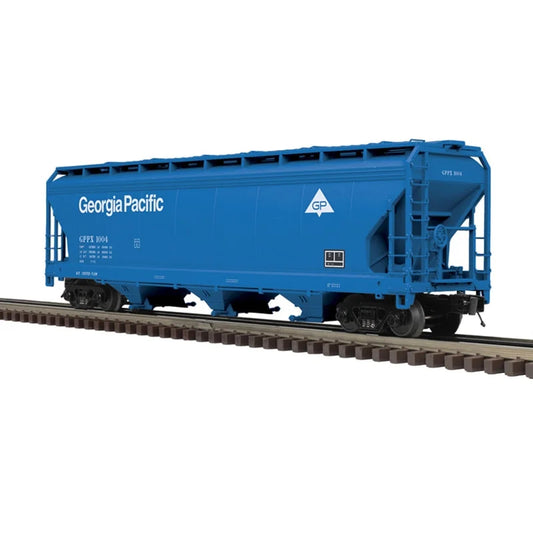 ETA Spring 2025 ( Atlas O Premier # 3001625 ) 3-BAY CENTERFLOW HOPPER GEORGIA PACIFIC ( SOLD EACH ) #1004, #1005 (BLUE/WHITE) - 3RL