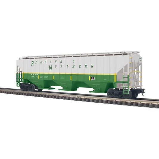 ETA is Spring of 2025 ( Atlas O # 2001642 ) Trainman PS-4750 COVERED HOPPER READING & NORTHERN Sold Each. ( Choose Two Roads #9971, #9977) (GRAY/GREEN/YELLOW) - 3RL