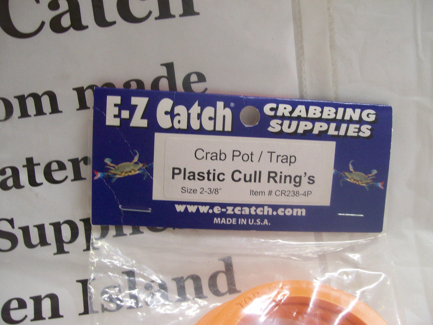 E-Z Catch # CR238-4 Orange Crab Pot & Crab Trap Cull Rings 4pk USA Made Sz 2-3/8