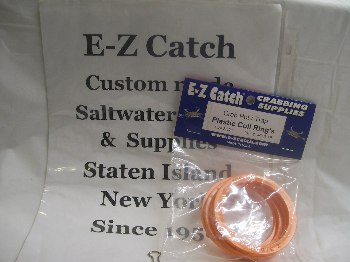 E-Z Catch # CR238-4 Orange Crab Pot & Crab Trap Cull Rings 4pk USA Made Sz 2-3/8