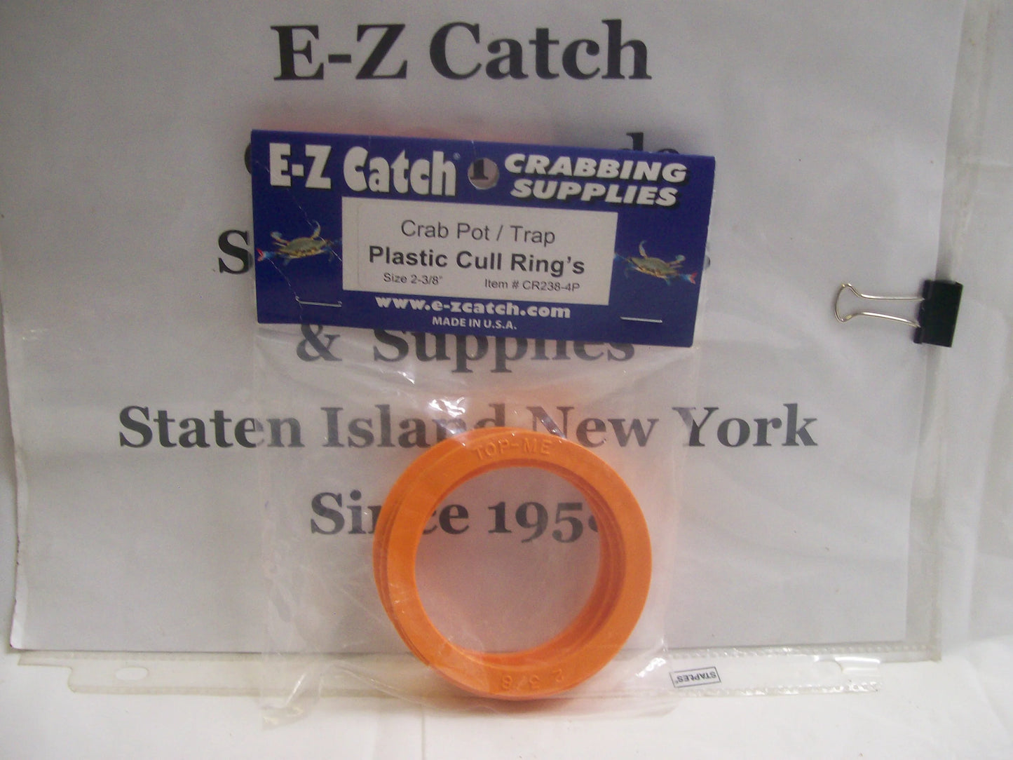 E-Z Catch # CR238-4 Orange Crab Pot & Crab Trap Cull Rings 4pk USA Made Sz 2-3/8