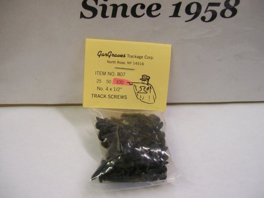 Gar Graves # 807 Phantom Tinplate Track Screws ( 100 count ) Black Phillips 1/2"