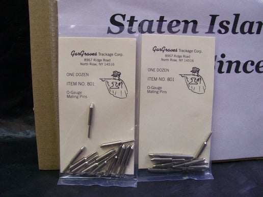 Gar Graves # 801 ( TWO Packages ) (O-Gauge  Metal Track Mating Pins Brand New) 24 total pin's