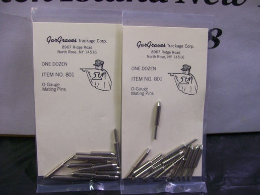 Gar Graves # 801 ( TWO Packages ) (O-Gauge  Metal Track Mating Pins Brand New) 24 total pin's