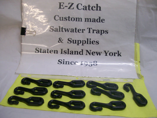 E-Z Catch 10 Pack, Black Plastic Crab Pot & Trap Hooks  Fit's 3/16 & 1/4" Bungee