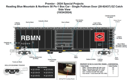 ETA April / May 2025 ( E-Z Catch Exclusive ) MTH 6-CAR PREMIER RBM&N 50' PS-1 Box Car Set