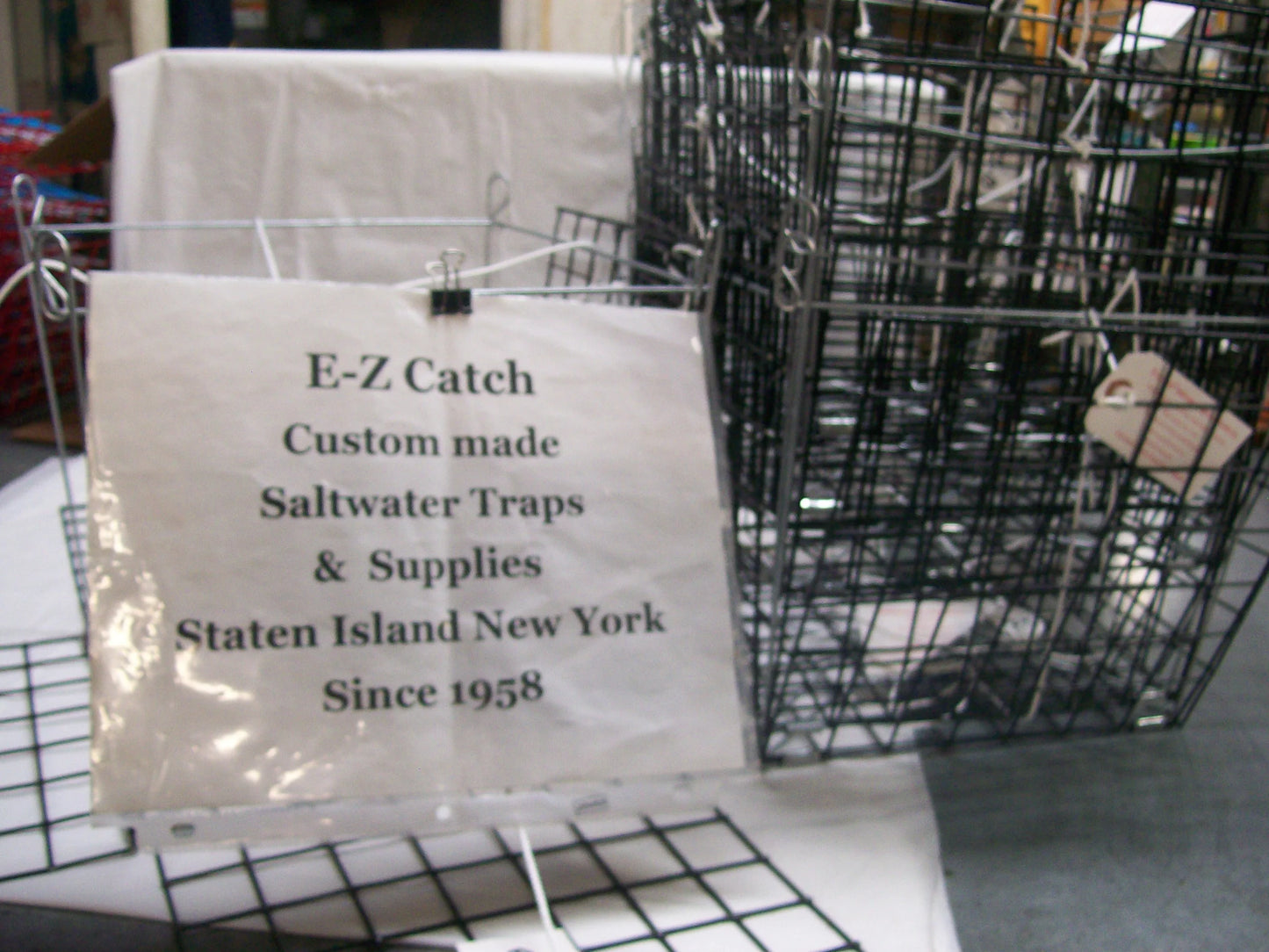 6-Pack E-Z Catch # P-105-B Stak-A-Way Topless Four Door Crab Traps Tied with Bait Clip 10.5" x 10.5" x 10.5"