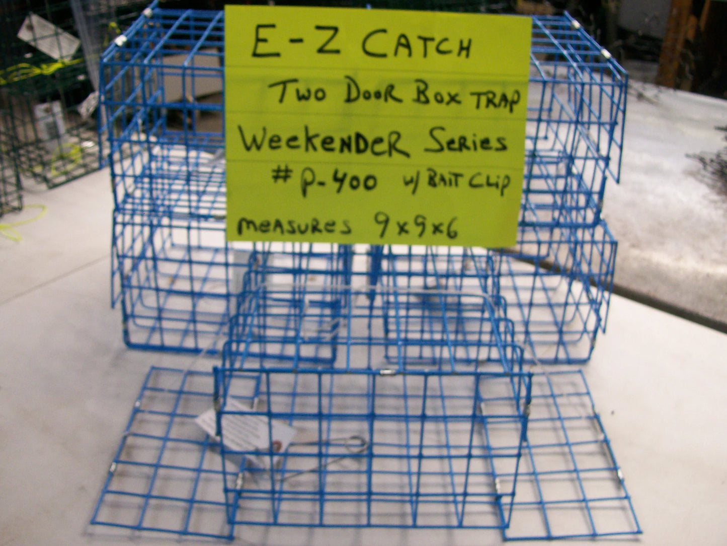 E-Z Catch # P-400-Blue ( FIVE-PACK ) 2-Door Weekender Series Crab Trap with Bait Clip PVC Coated Blue