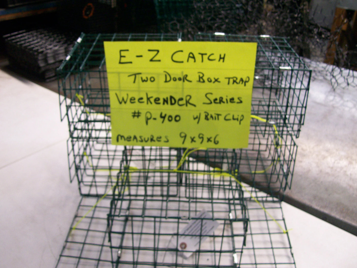 E-Z Catch # P-400-G ( FIVE-PACK ) 2-Door Weekender Series Crab Trap with Bait Clip PVC Coated Green