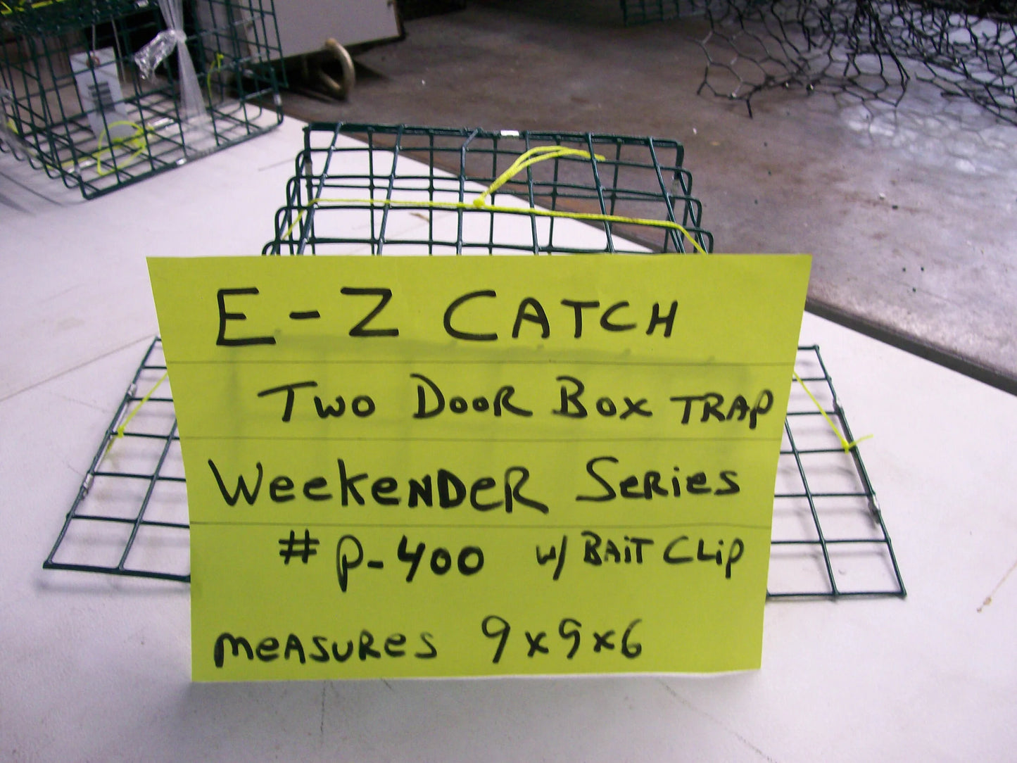 E-Z Catch # P-400-G ( TWO DOOR ) Weekender Series Crab Trap with Bait Clip Green PVC Coated