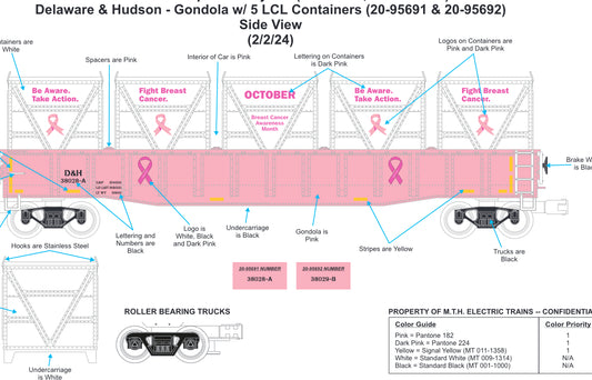 ETA Spring 2025 ( Exclusive E-Z Catch Custom Premier D&H Pink Cancer Awareness Gondola w/White LCL Containers # 38028-A